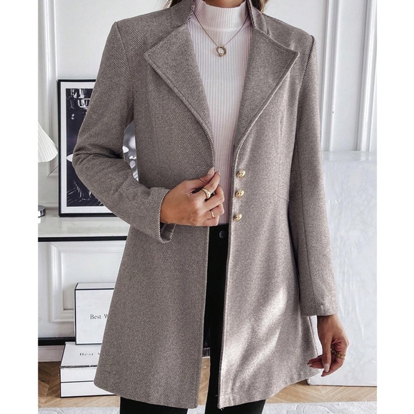 Classic Brown Button Woven Jacket Coat - Picture 4 of 5